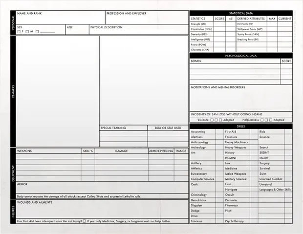 LANDSCAPE DELTA GREEN AGENT SHEET