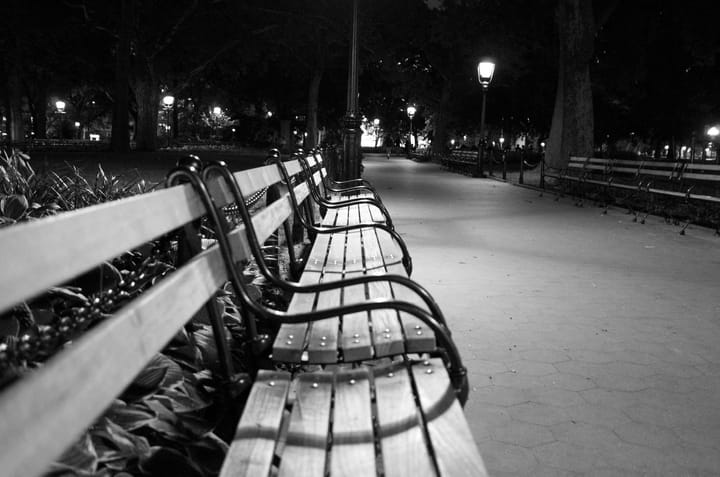 Park benches at night